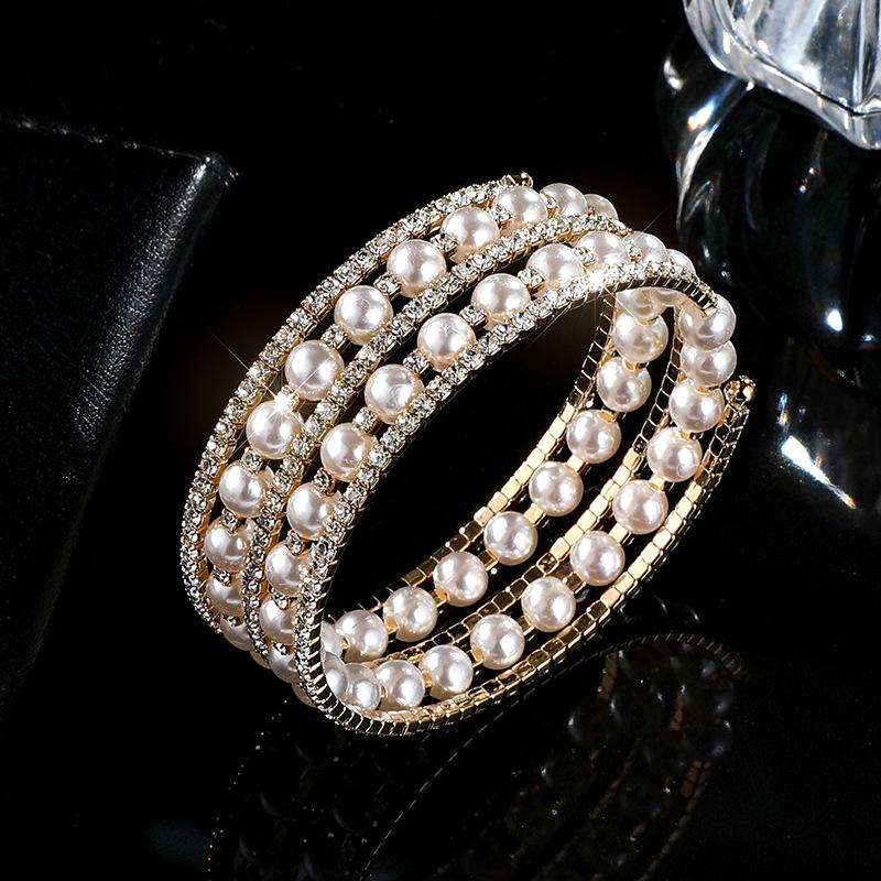 Strass Perlen Mehrschichtige Armbandkette Kralle Diamantarmband Offen Voll Diamant Elastisches Armband