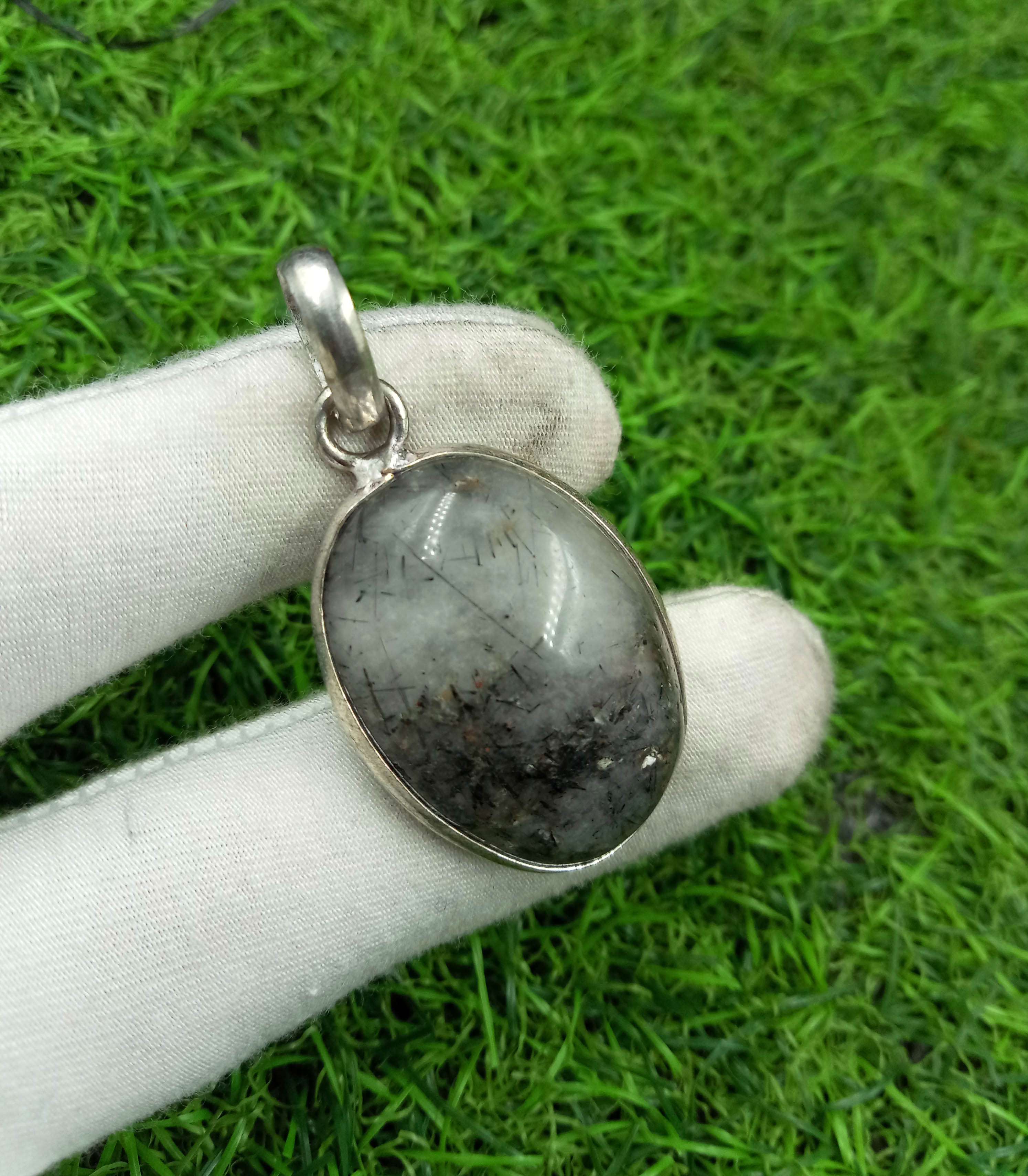 

Черный рутиловый драгоценный камень 925 пробы с серебряным покрытием Подвеска безеля DEP-631