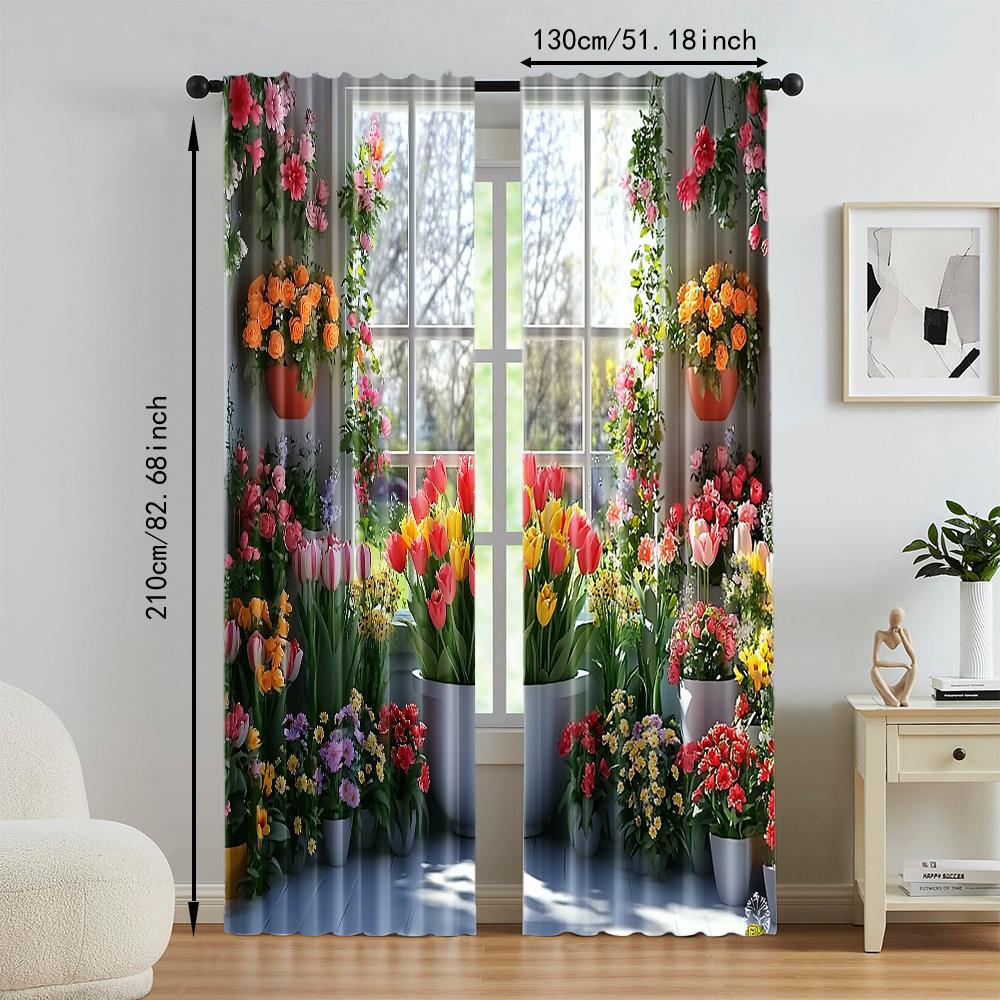 2 Pcs, Versatile Polyester Transparent Curtains For Home Decoration Garden View Floral Arch For Use In Bedrooms And Living Rooms