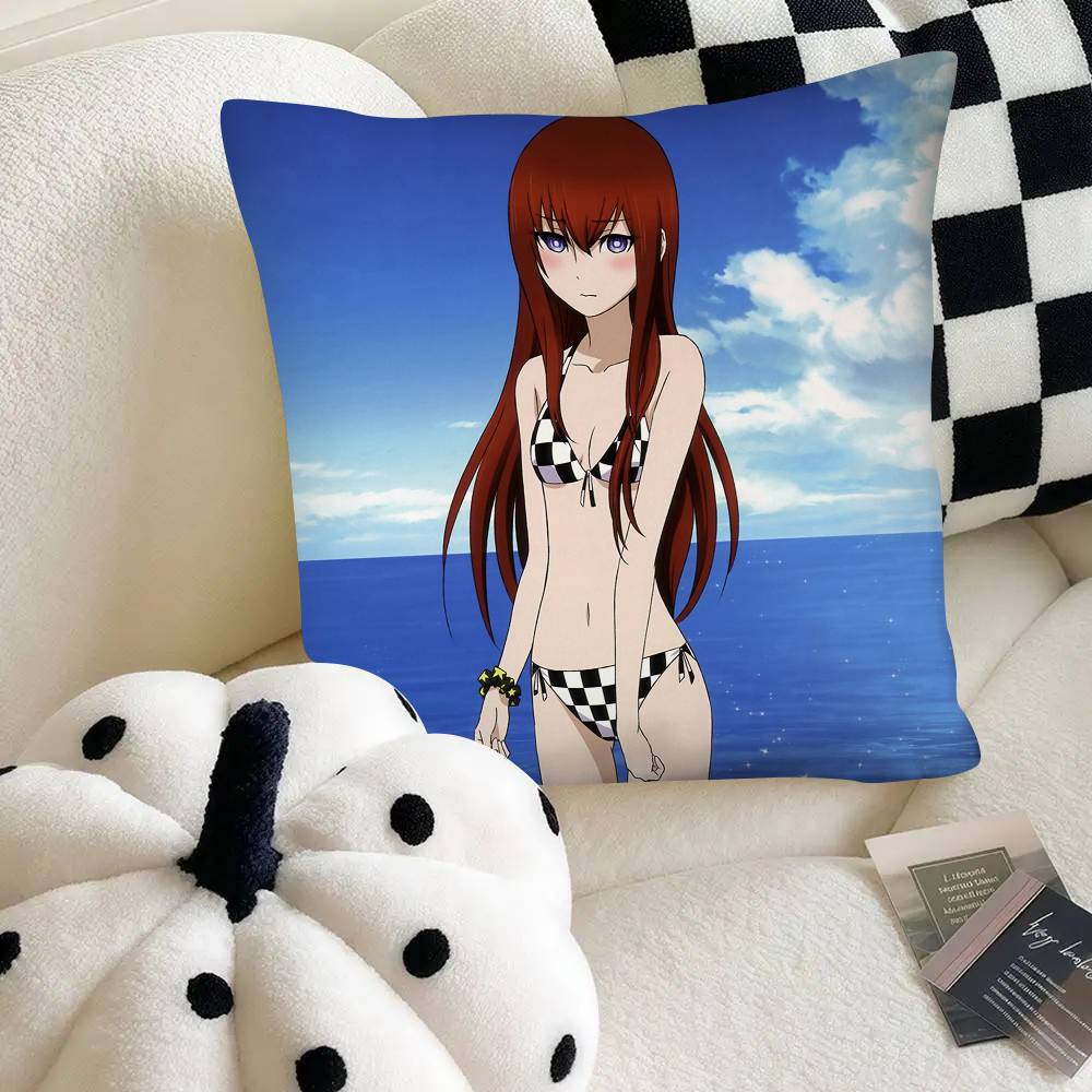Anime Steins;Gat Cute Swimsuit Pillow Case Square Pillow Bedroom Sofa Leisure Comfort Cushion Car Home Decoration