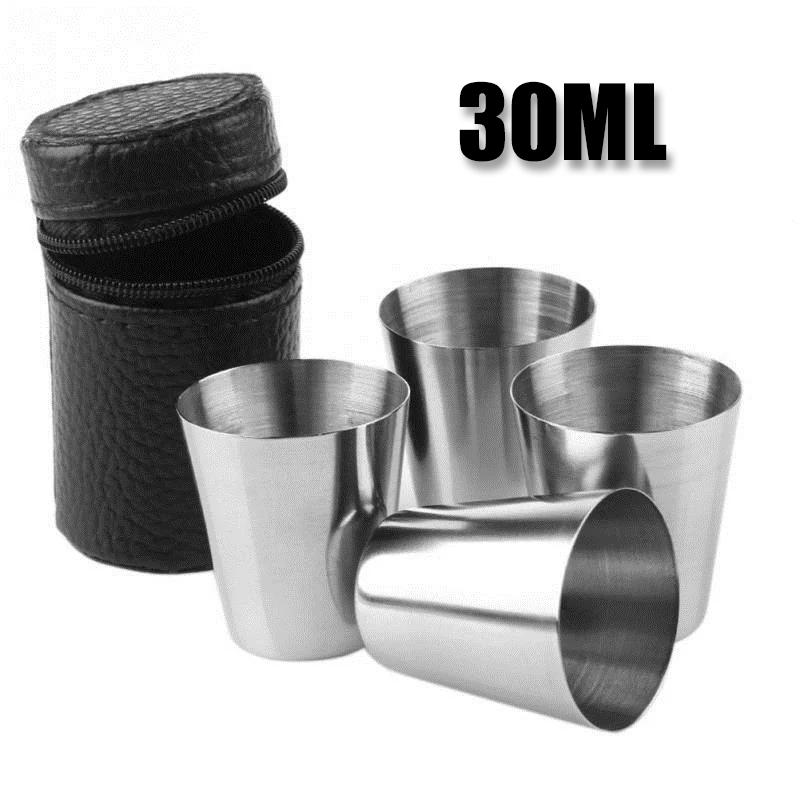 30/35/70/170ml Practical Stainless Steel Cups Shots Set Mini Glasses For Whisky Wine With Case Portable Drinkware Set Outdoor