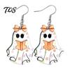 Fun Festival Jewelry Cute Reading Ghost Earrings, Sweet Bowknot Drop Unique Halloween Gifts Lightweight Acrylic for Women Girls Dangle Earrings
