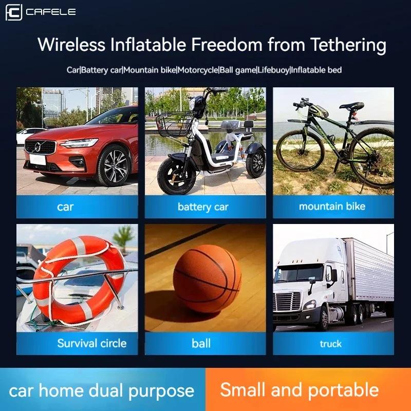 12V Car Air Compressor Portable Electric Air Pump Wireless Car Tyre Inflator Digital Bicycle Pump For Auto Accessories CAFELE