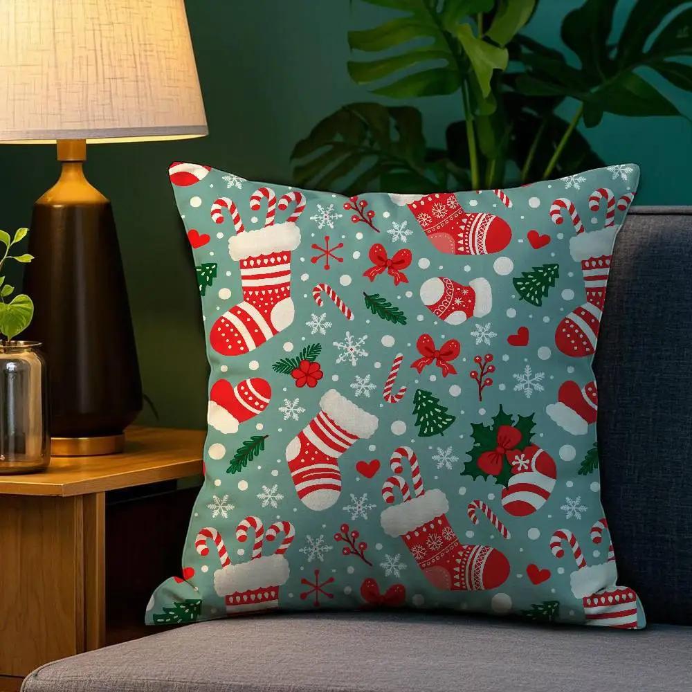 Christmas Tree Bells Snowman Pillow Case Sofa Living Room Bedroom Double-Sided Printing Square Cushion Nap Time Cushion Cover