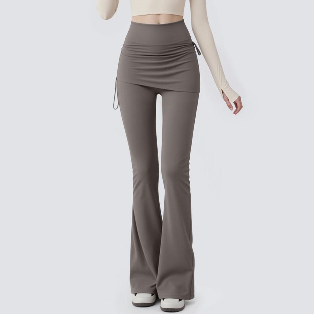 Women's High Waist Butt-Lift Yoga Flare Pants with Skirt Overlay