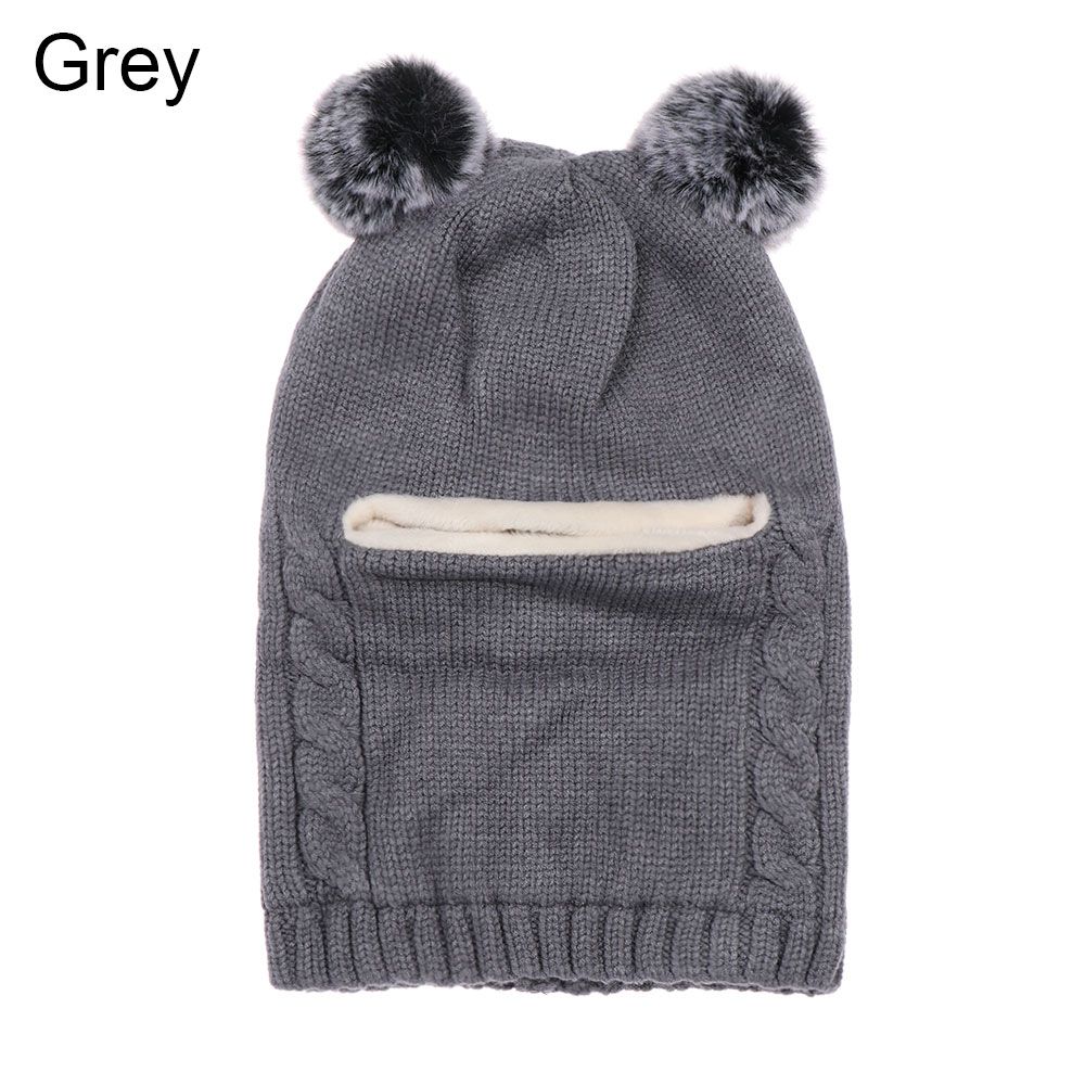 Toddler Boys Girls Cute Earflap Baby Winter Hat Kids Knitted Cap Infant Bonnet Cotton Hood Scarf серый