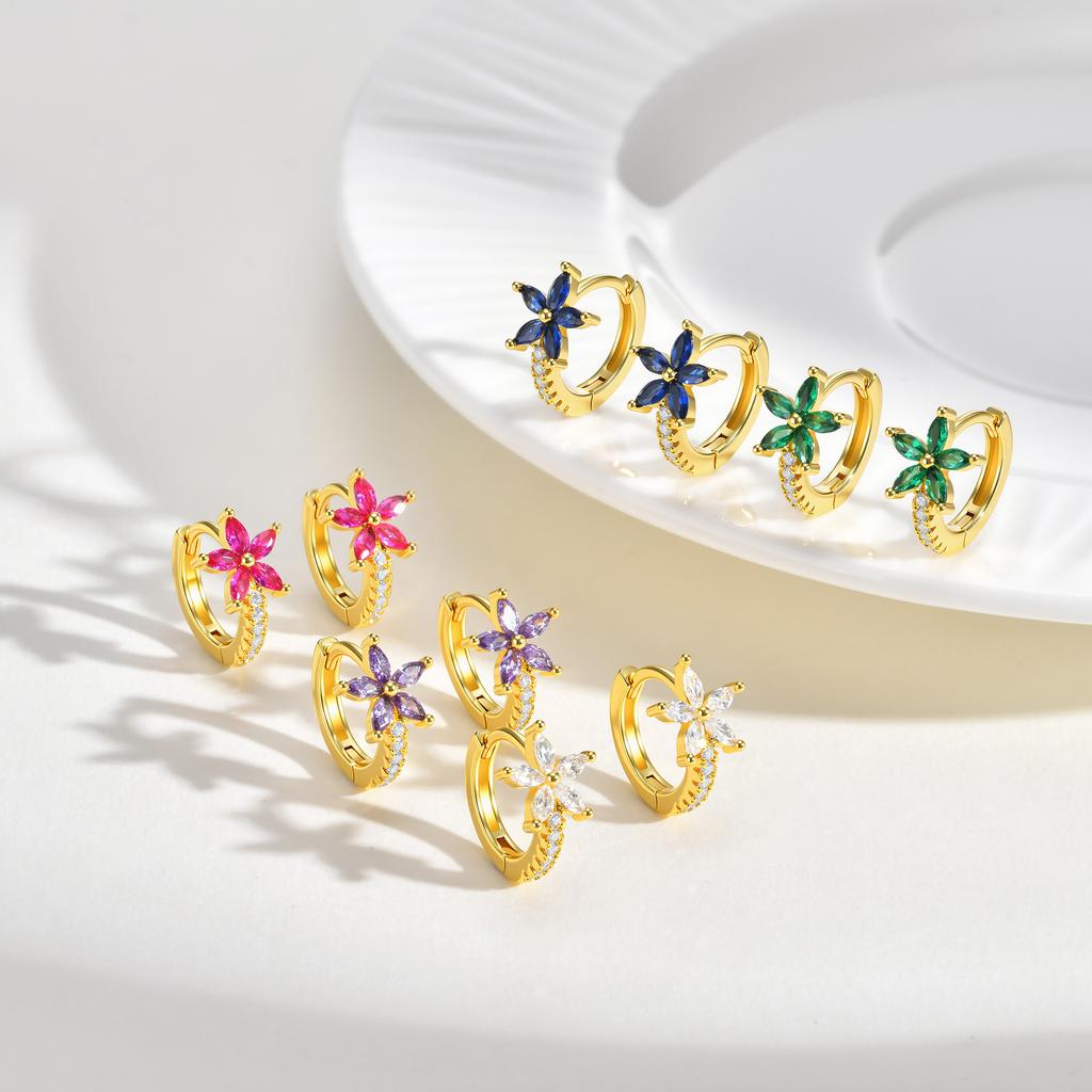 Vnox Sweet Exquisite Crystal Zirconia Flower Earrings For Women, Gold Color Elegant Zirconia Earrings, Wedding Jewelry Gift