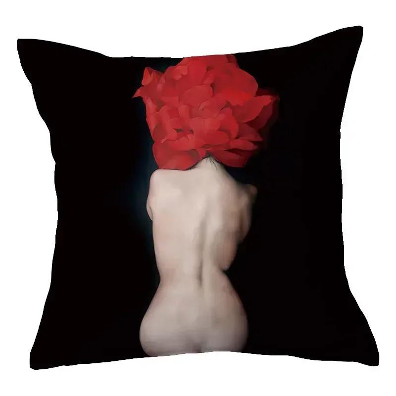 40/45/50cm Sexy Women Print Cushion Cover Decor Sexy Flower Feather Print Sofa Pillowcase Bedroom Home Pillow Case