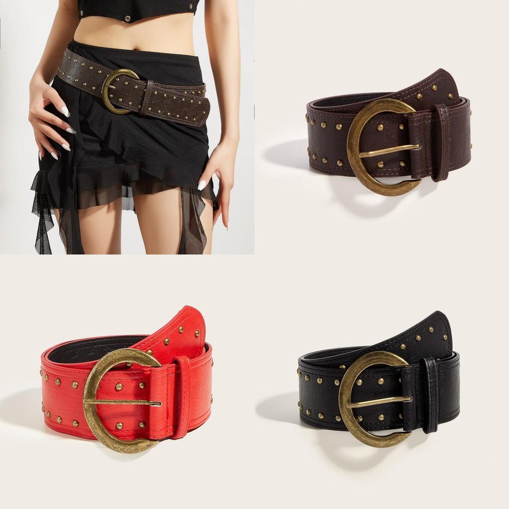Rivet Leather Punkinspired Belt With Double Row Stitching Urban Style Outfits