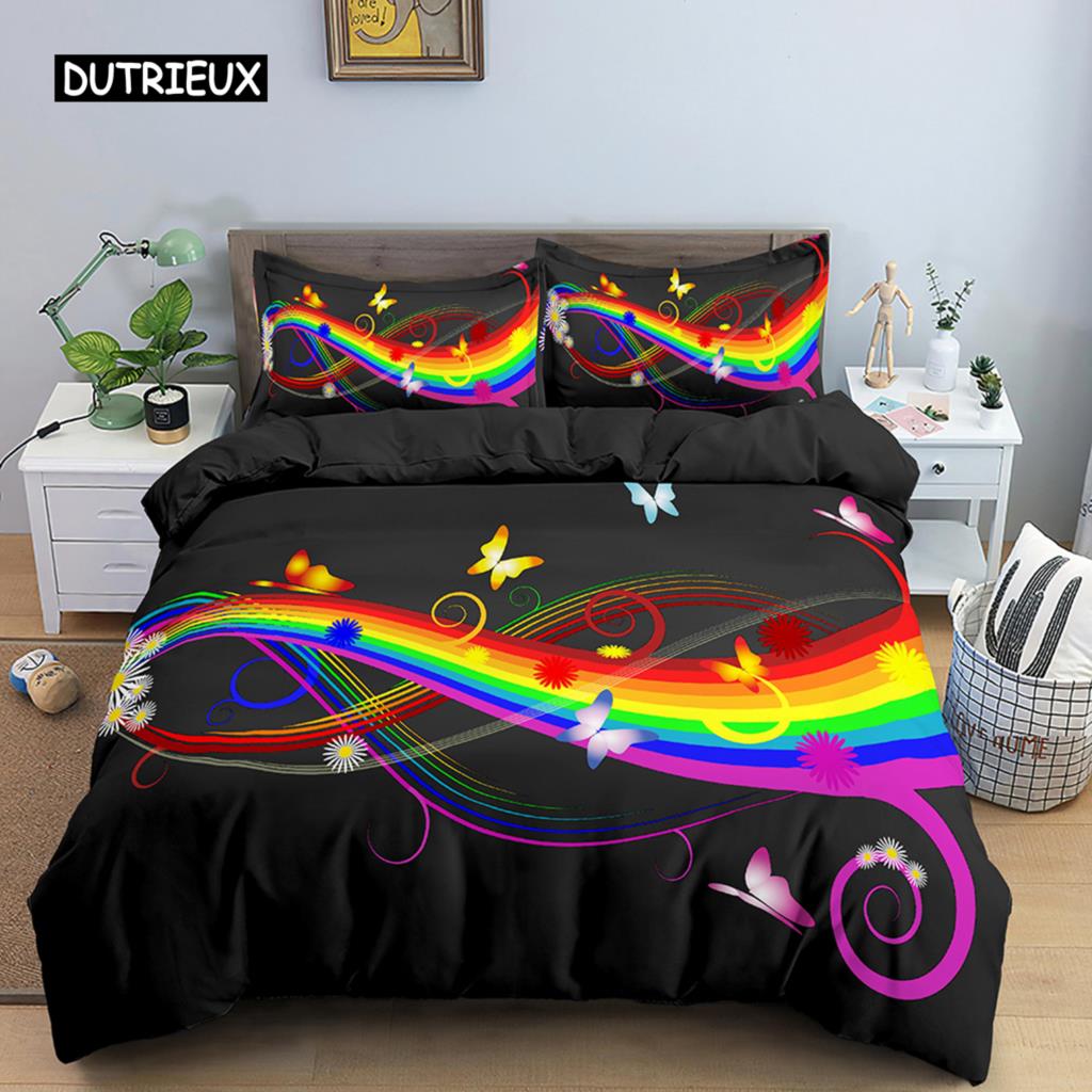 Povlečení s potiskem not Psychedelická sada povlaku na přikrývku Polyesterový povlak na přikrývku EU Dvojitá Velikost King Dospělí Děti Ložnicové doplňky