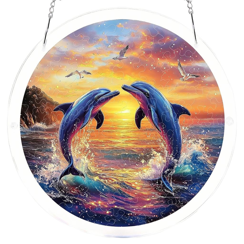 Acrylic Window Hanging Pendant with Chain Printed Decoration Suncatcher Decorative Puzzle Sun Catchers Gifts for Women Men Mom