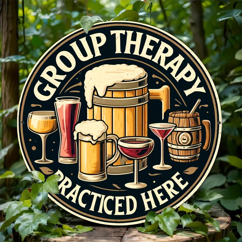 Vintage Beer Bar Art Poster: Group Therapy Practiced Here - Wooden Sign for Home Decor, Suitable for Man Cave, Backyard, or Bar Wall