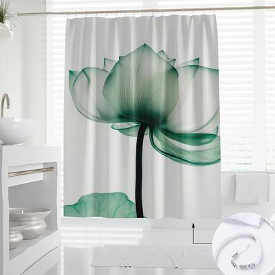 1pc Elegant Green for Lotus Floral Shower Curtain - Polyester, Artistic Bathroom Decor with Hooks, Machine Washable, Serene