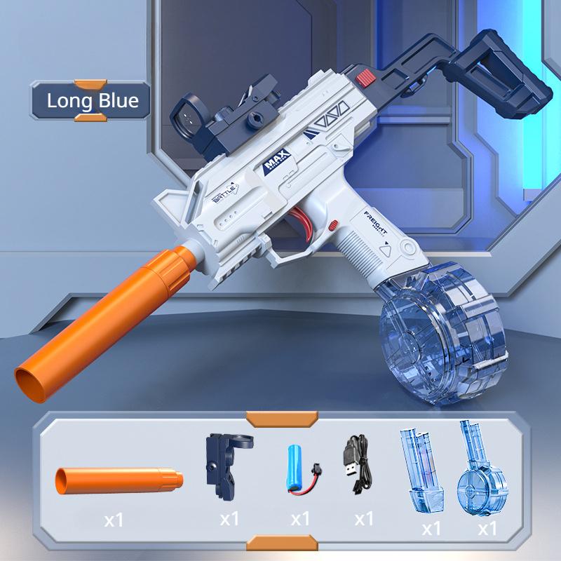 Pistola ad Acqua Elettrica Uzi Sparo Continuo Giocattoli Estivi per Piscina Pistola con Mirino Silenziatore Divertimento all'Aperto Prop Gioco Cs per Bambini