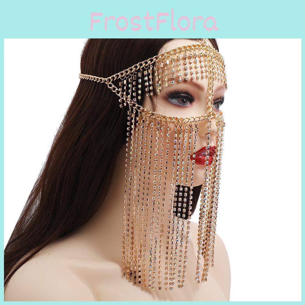 Fashion Rhinestone Decoration With Tassel Design Women Headwear Face Curtain For Nightclub Party And Performance