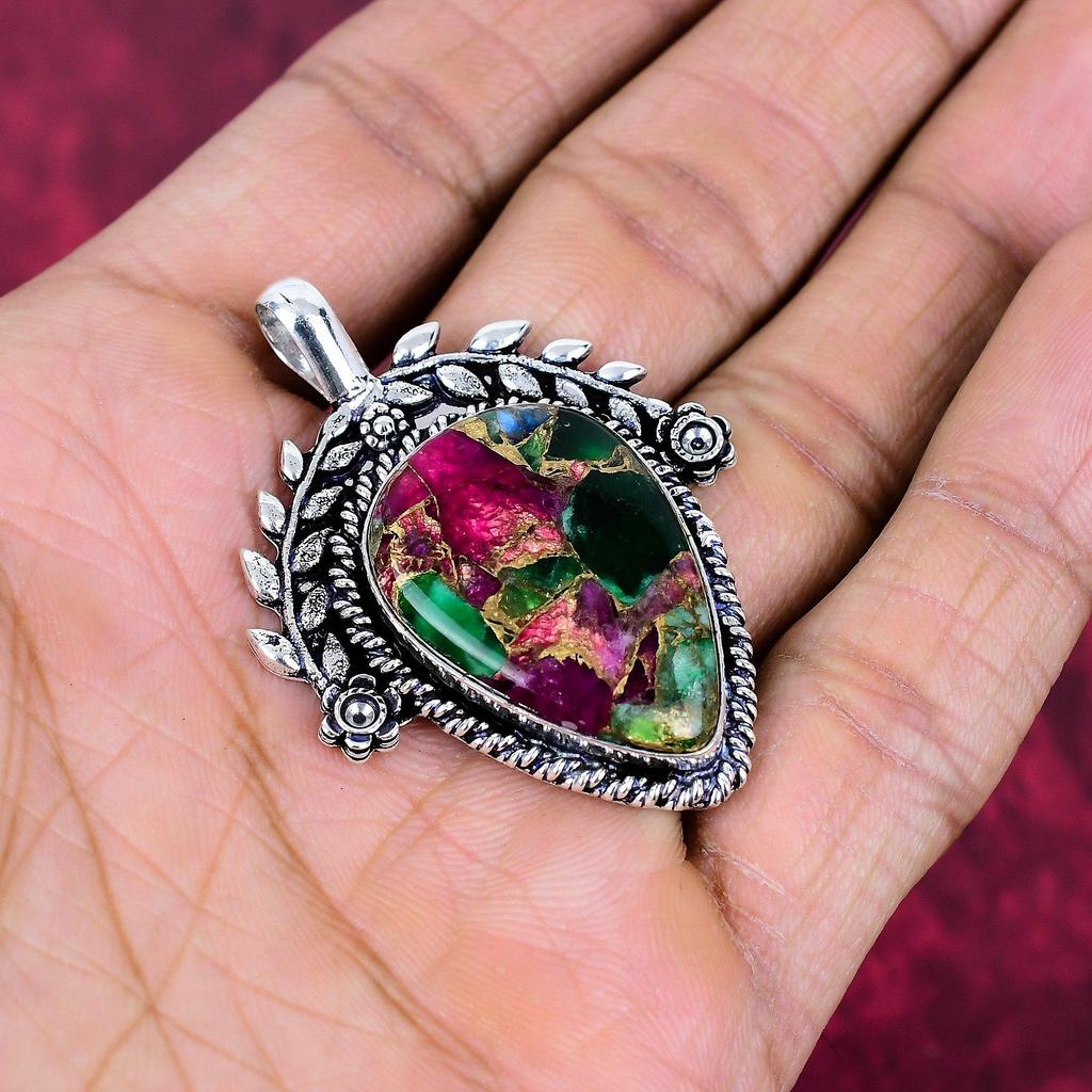 Rubin-Zoisit-Anhänger, Edelsteinschmuck, 925er Sterlingsilber, handgefertigter Anhänger, neuster Designschmuck