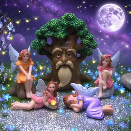 Grandpa Tree Figurine Resin Mini Gnome Statues Flower Fairy Miniatures Collectibles Fairy Garden Accessories for Potted Plant Decoration