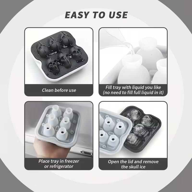 Totenkopf Eisballform Silikon 3D Flexible Eiswürfelbehälter BPA-frei Eiswürfelformen für Gefrierschrank Horror Totenkopf Kopf Cocktail Eisballbereiter