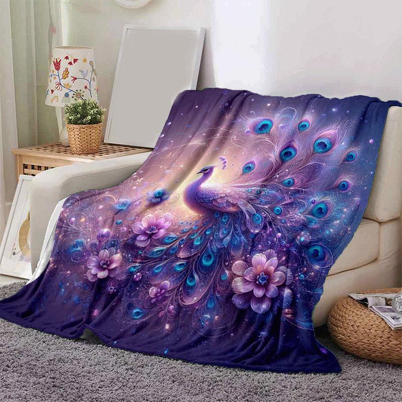 1pc Peacock Printing Lightweight Flannel Blanket, Comfortable and Warm Blanket, for Camping Sofa Bed and Couch Office, Suitable for Gift Blan