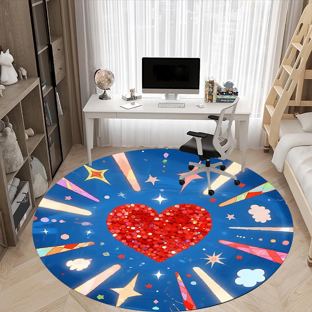 1 Stück Herz Sterne Büro Runder Teppich, Matte Geeignet Für Büro, Unter Bürostühlen Schlafzimmer Wohnzimmer Heimdekoration, Zimmer Deko