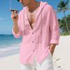 Mens Linen Hooded Long Sleeve Open Front Casual Beach Shirt
