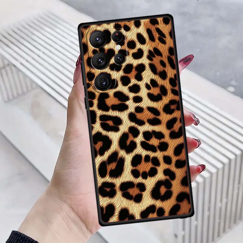 Luxurious leopard print pattern Phone Case For Samsung Galaxy S26 S25 S24 S23 S22 S21 S20 Ultra Plus FE 5G Black Soft TPU