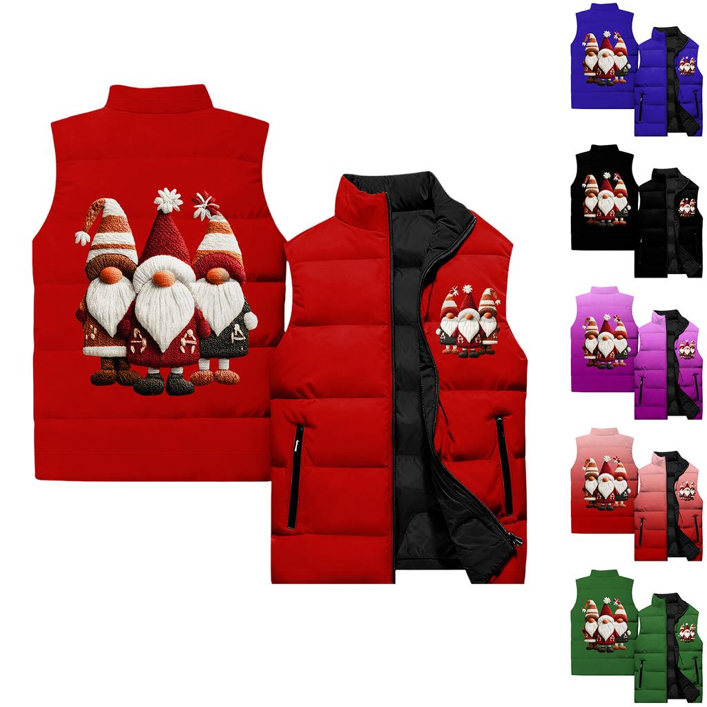 Ladies' Casual And Fashionable Sleeveless Vest Christmas Printed Cotton Jacket