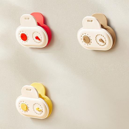 Magnetic Bag Sealing Clip with Timer Reusable Food Bag Clamp for Chips Snacks Freshness Keeper Cute Refrigerator Magnet Kitchen Fridge Organizer