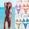 European and American Women's Split Color Contrasting Sexy Lace-up Triangular Bikini Swimsuit