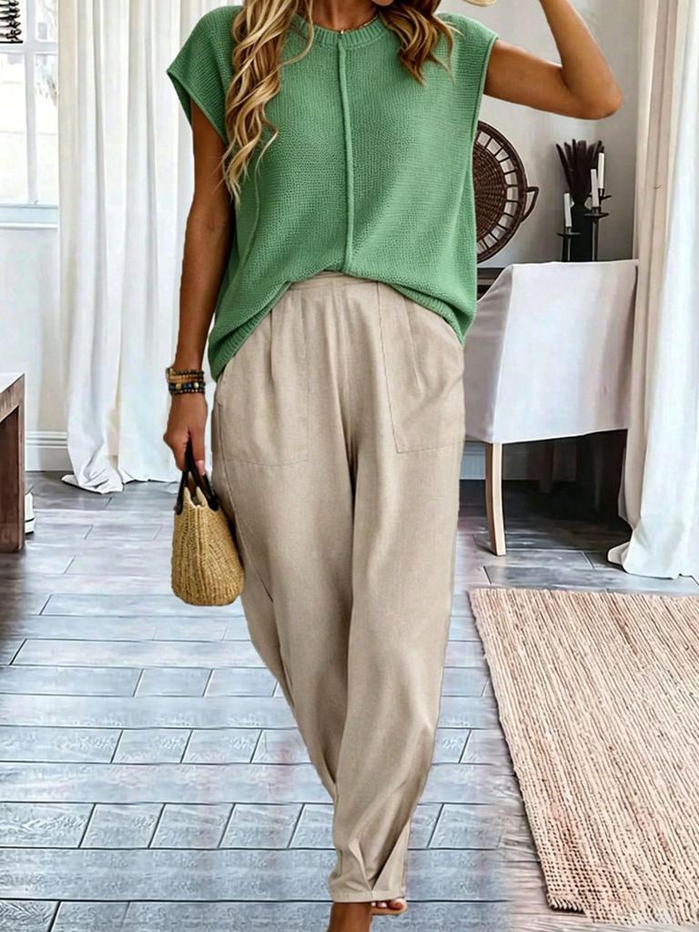 Women's Summer Round Neck Casual Short Sleeve Loose Slimming Sweater