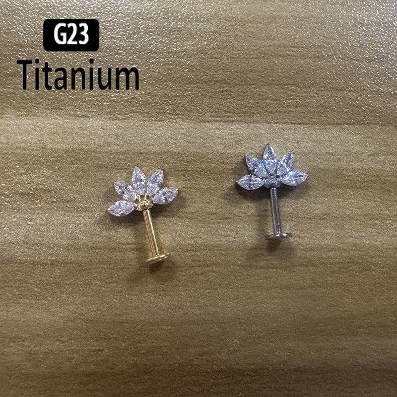 ASTM F136 Titanium 16G Marquise CZ Screw Flat Back Vertical Helix Piercing Ear Cartilage Stud Earrings G23 Titanium Body Jewelry