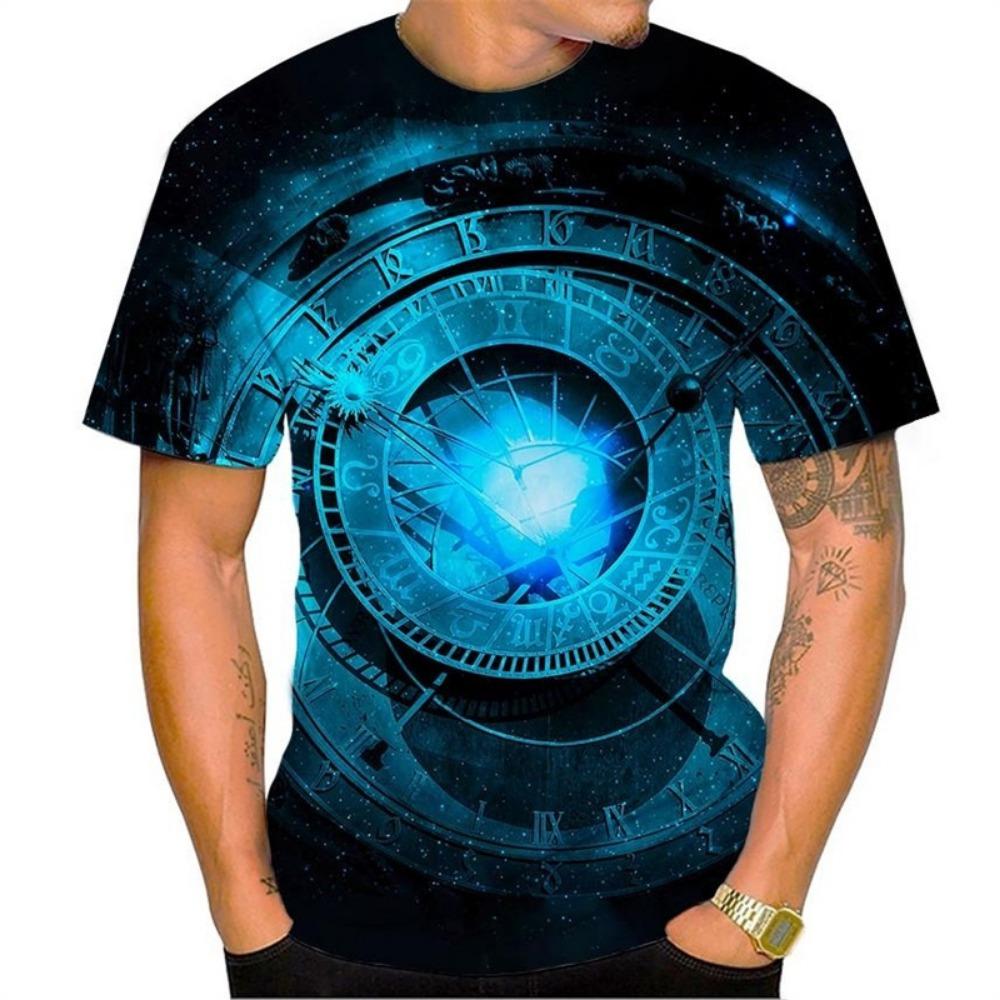 Retro Gothic Clock Men's T-shirt Breathable Quick Drying Streetwear Short Sleeve 3D Printing Summer Tops Oversized T Shirt