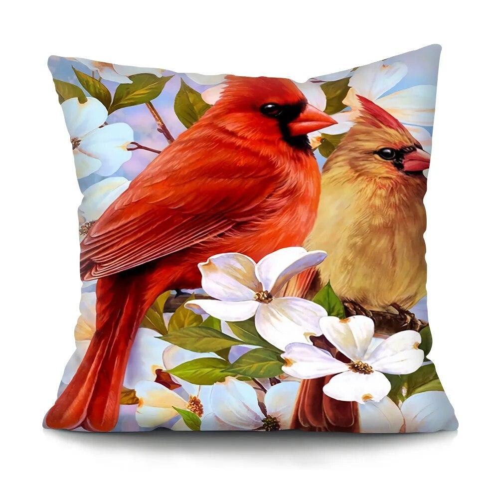 Bedroom Living Room Cushion Cover Oil Painting Bird Cushion Cover Chinese Style Car Sofa Home Decor Pillowcase