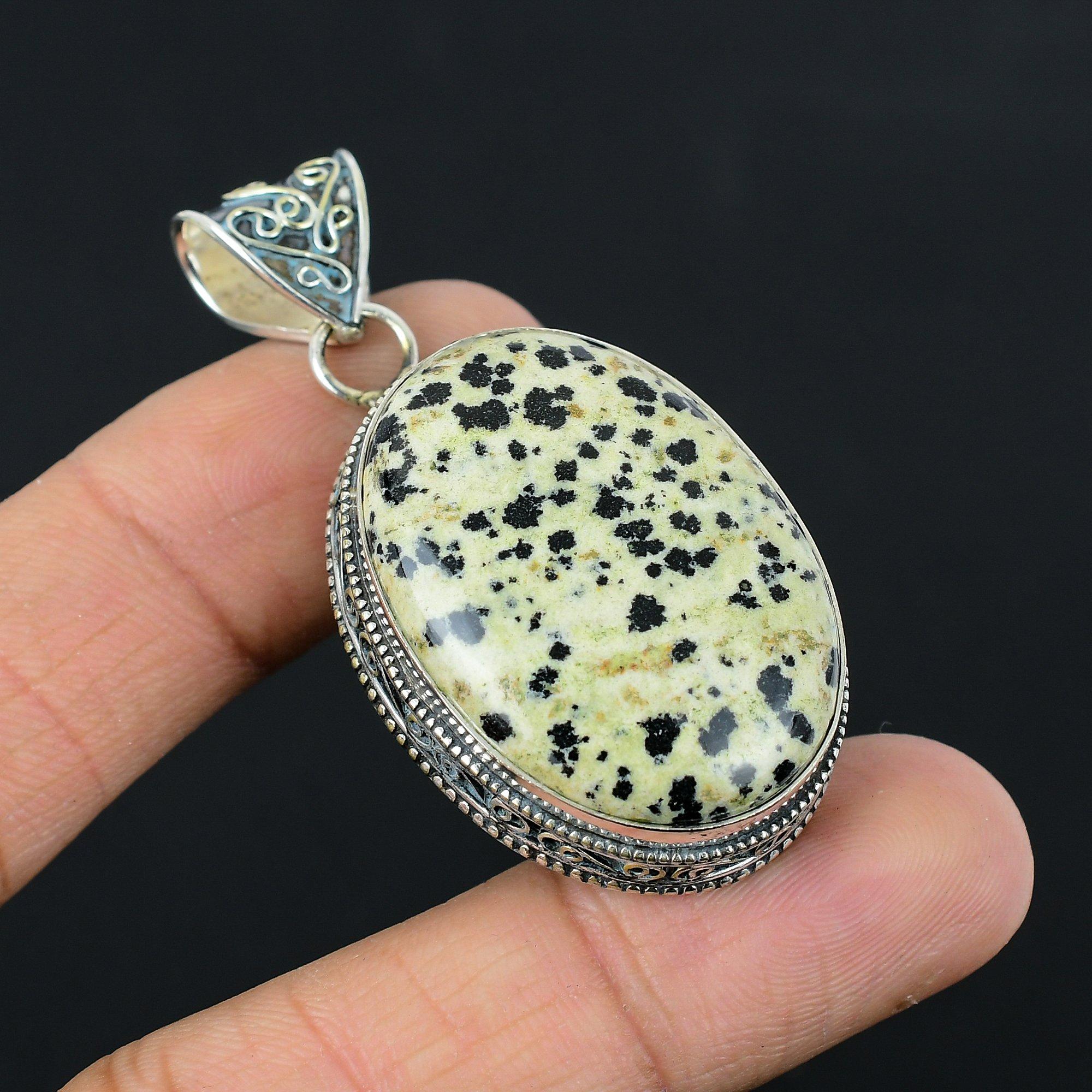 Dalmatian Jasper Stone Handmade Handcrafted Pendant Jewelry 925 Sterling Silver