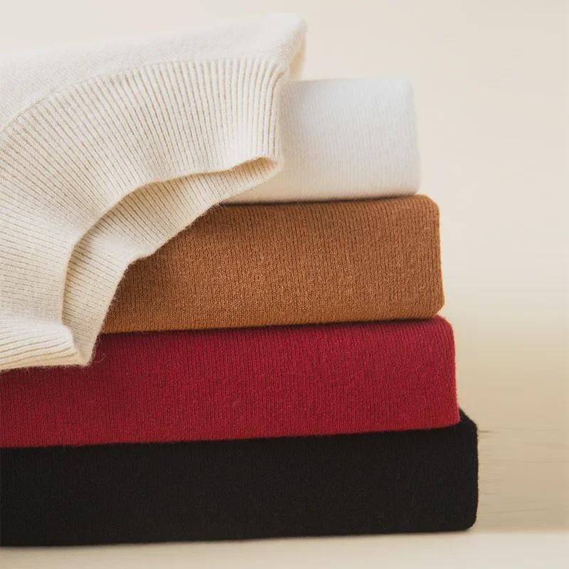 2021 Spring Knitted Half-High Neck Slim Pullover with Five-Point Sleeves