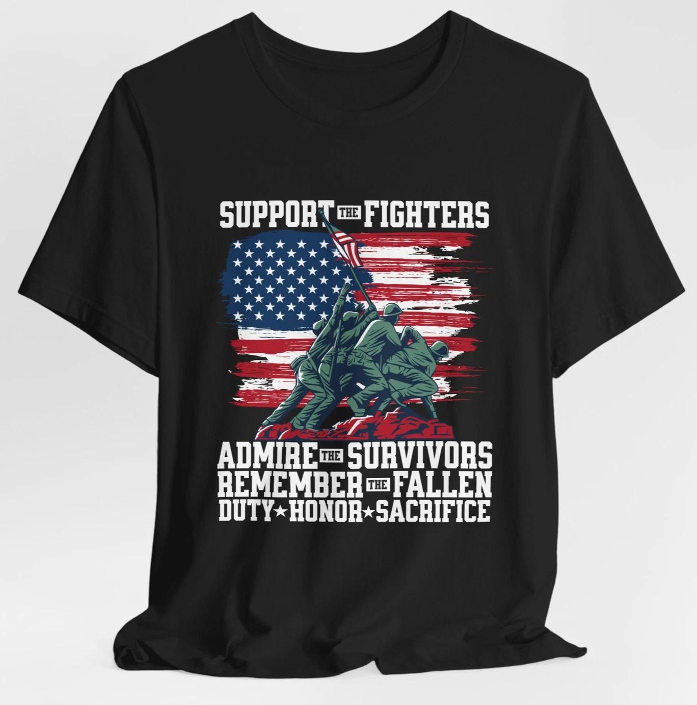 Patriotic Support the Fighters Shirt Veterans Memorial Duty Honor Sacrifice 2XL
