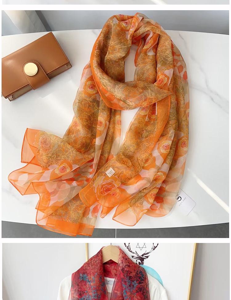 Classic Floral Silk Gauze Scarf - Versatile, Lightweight Sun Protection Shawl for Women, Ideal for Spring, Summer, and Autumn