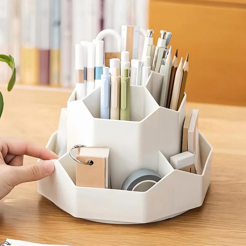 Rotatable Pen Holder 9-Grid Large Capacity Desktop Organizer Multifunctional Stationery Cosmetics Storage Box for School Office