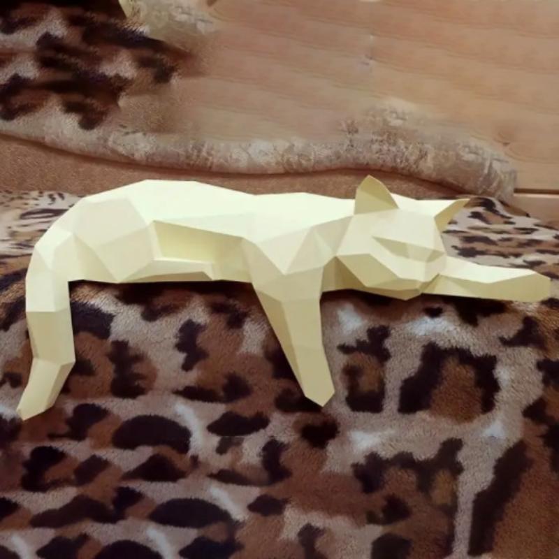 Black White Cat Statue - Geometric Modern Room Decor Figurine Sculpture For Home Office As Table Shelf Desk Decor Lying Cat