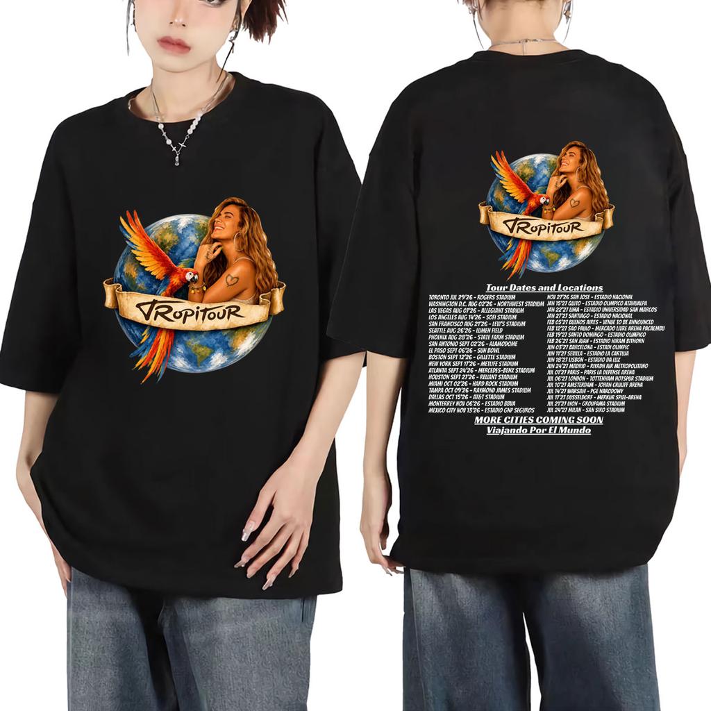 Karol G Tropicoqueta Tour 2026 Double Sided Graphic T Shirts High Streetr Fashion Trend T-shirt Unisex Casual Cotton T-shirts