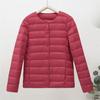 Women's 90% White Duck Down Lightweight Short Jacket - Round Neck, Solid Color, Warm and Collarless for Autumn/Winter