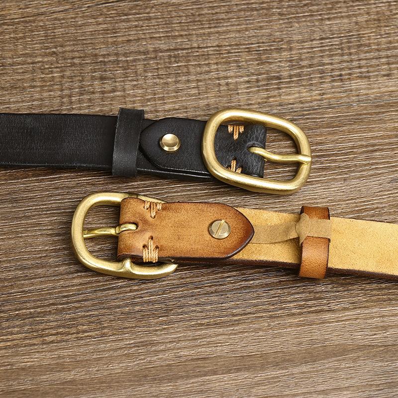 Cintura da Donna Vintage Pieghettata Trendy Pelle Fibbia ad Ardiglione Primo Strato Pelle di Mucca All-Match Cintura per Jeans da Donna