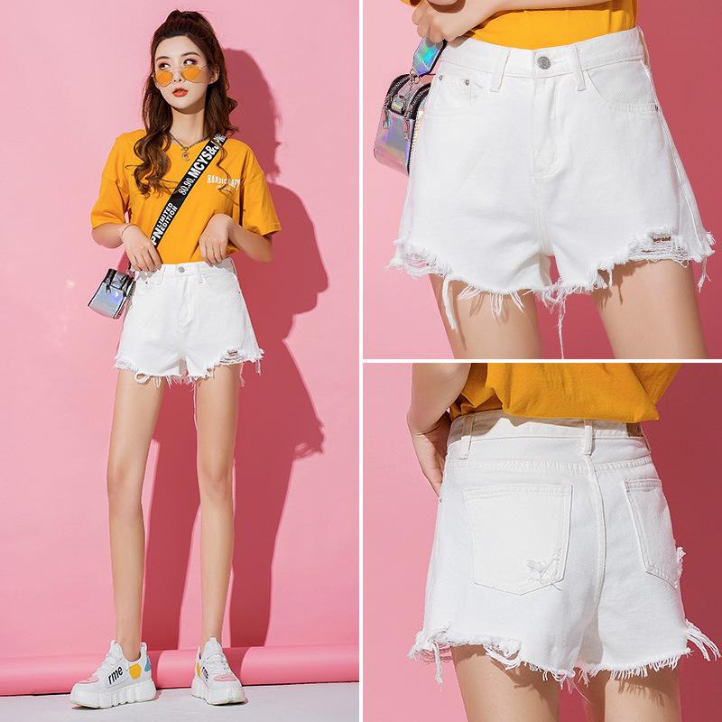 Women's 2021 Summer Ripped Denim A-Line Shorts - Wide Leg, Slimming, Loose Fit, Trendy Hot Pants