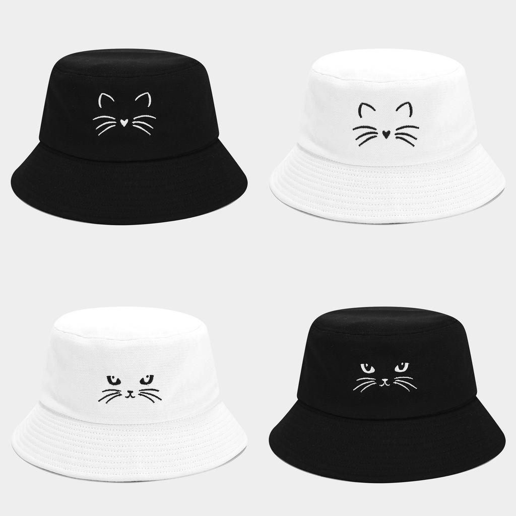 Summer Cat Embroidery Fisherman Hat With Sun Protection For Women And Men
