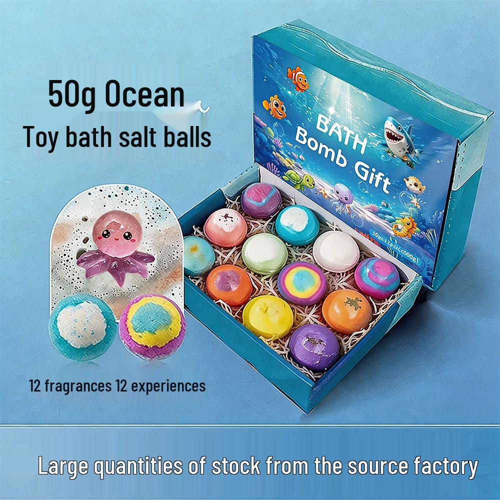 12-Pack Children's Bath Bomb Set with Hidden Ocean Toys, 50g Each