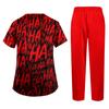 Women's Halloween Print Scrub Set - Short Sleeve Top and Pants with Pockets for Work