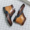 Men's Autumn Plus Size Colorblock Pointed Toe Leather Ankle Boots - Formal/Casual High-Top with Zipper