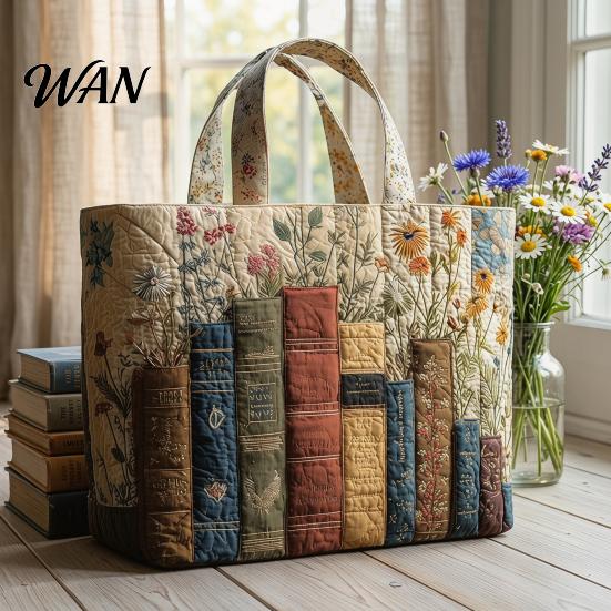 Bolso Tote Acolchado para Mujer con Estampado Retro Tela Vintage Ligero Gran Capacidad Plegable Bolso de Mano para Uso Diario Viajes Compras