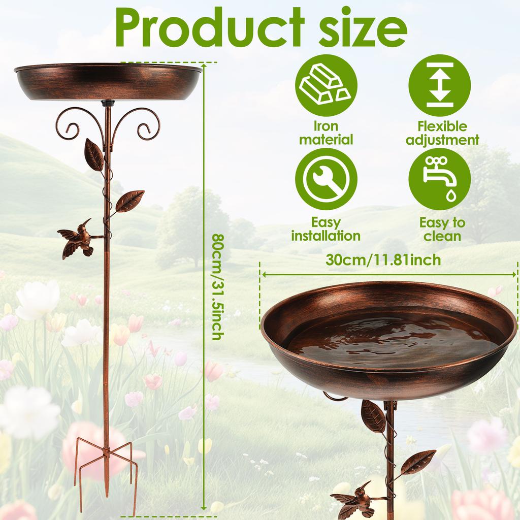 Bird Bath Feeder Bowl Iron Garden Outside Standing Vintage Adjustable Height Garden Outdoors Patio Yard Lawn Stake Decoration