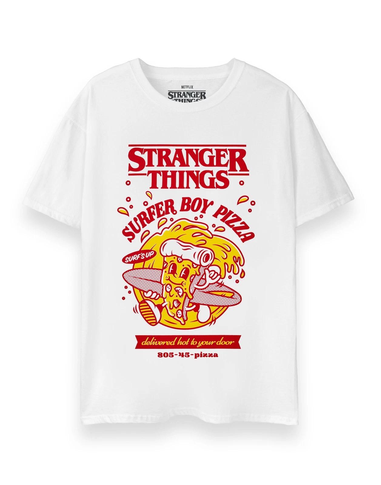Stranger Things White Surfer Boy Pizza Short Sleeved 100% Cotton T-shirt Mens Tees Top Unisex 4XL
